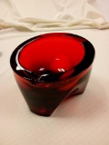 Vintage 1960's Viking Glass Ruby color Curved Diamond Base Ashtray