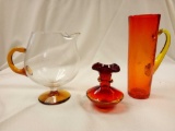 3 Pc Amber and Amberina Glass