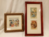 PAIR OF VICTORIAN AGE FRAMED AND MATTED SEWING ADVERTISEMENTS, NEEDLE BOOK