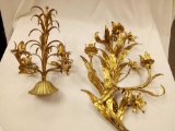 PAIR OF IMPRESSIVE GILDED ITALY OR HOLLYWOOD REGENCY WALL AND TABLE SCONCES