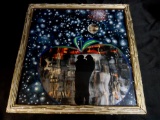 MULTIMEDIA STYLE ART, FRAMED BEHIND GLASS ENTITLED ADAM AND EVE, NO SIGNATURE LOCATED