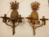 PAIR OF HEAVY ITALIAN GOLD GILT? PINEAPPLE WALL SCONCES