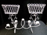 TRIO OF WHITE WIRE WALL BASKETS AND SCONCES