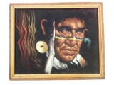 BEAUTIFUL NATIVE AMERICAN FINE ART ORIGINAL ACRYLIC PAINTING ON BLACK FABRIC,