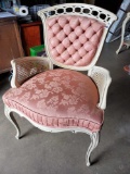 (WILDWOOD LOCATION) Awesome antique chic painted chair with wicker arm inserts and tufted back