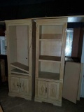 (WILDWOOD PICK UP) -Pair of tall wooden cabinets, lighted, with under shelving space