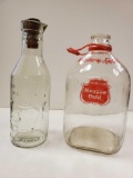 (2) Vintage Glass Milk Jugs including MEADOW GOLD gallon, and Absolutely Pure