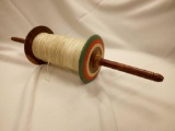 Antique Wooden Kite String Twine Spool with Handles Green, Wood
