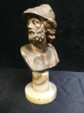 SMALL BRONZE? BUST OF MENELAUS/AJAX ON MARBLE COLUMN BASE