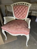 (WILDWOOD PICK UP) -Awesome antique chic painted chair with wicker arm inserts and tufted back