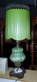 (WILDWOOD PICK UP) -Amazing vintage antique lamp with glass body, brass accents and applied metal