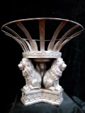 SILVER-TONE PLASTER? LION TRIO WITH METAL SPOKES PLANT STAND