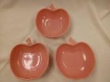 3 Pc Pink Vintage Hazel Atlas Apple Bowl Set, Milk Glass Apple Set, Salad Dishes, Desert Dishes