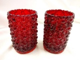 (2) Vintage Ruby Red Viking Glasses, Glimmer in Daisy and Button Pattern