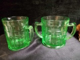 Hazel Atlas Colonial Block Uranium VASELINE Glass Creamer and Sugar