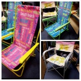 Trio of vintage camping chairs and foldable sassy beach chairs