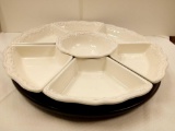 HUGE! Ceramic Appetizer/Dip with Smooth Rollin Wooden Lazy Susan