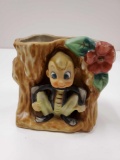 ACME CHINA Planter Pixie Elf Crouching in Tree Stump; Made in Japan