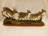 Large Resin Traveling Deer Herd Sculpture on Wood Base