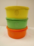 (3) Vintage Short Green/Orange/Yellow Tupperware Canisters