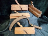 (4) OLD WOOD PLANERS WITH SYTHE