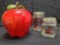 Retro Vintage Large Ceramic APPLE cookie jar with (2) apple adorned bail top square canisters
