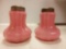 (2) Rare Pink Art Glass Shakers with Brass Tops