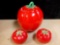 TRIO OF PANTRY PRIDE TOMATO VINTAGE LIDDED COOKIE JAR AND SALT PEPPER