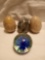 Vintage Chachkies: Trio of Heavy Marbles and Small Blue Flower Glass Paperweight
