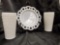 (3) pc. Milk glass including 2 Hobnail tumblers and lace edge plate