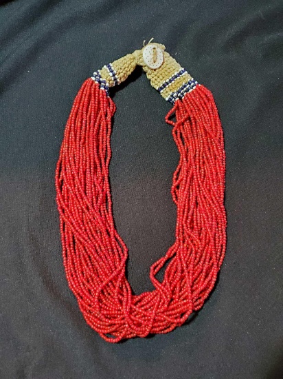 Beautifully Handcrafted TORSADE red glass bead necklace NAGA style, vintage jewelry