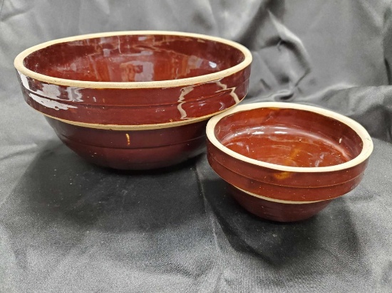 2 - old crockery Brown stoneware mixing bowls