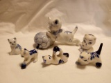 Grouping of Tiny Vintage Porcelain Cats/Kittens/ Delft Blue