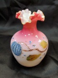 Victorian Art Glass Vase, Handblown, Handpainted