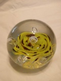 Lovely Yellow and White Bart Zimmerman Art Glass Paperweight