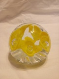 Nice Bubble Yellow GIBSON 1995 Art Glass Paperweight