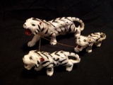 VINTAGE Hand Painted Porcelain Leashed White Tigress with Cubs on Golden Chain