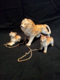 Vintage Porcelain Lion with (2) Cubs, Leashed