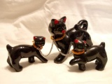 Vintage Porcelain Black Cat with (2) Kittens, Lashed Chain