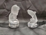 PAIR OF GOEBEL CRYSTAL COLLECTION LION AND SHARK FIGURINES