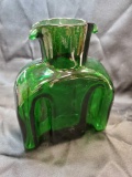 Very Heavy, vintage Emerald Green Double Lip Water Bottle Carafe