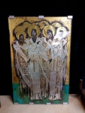 BEAUTIFUL RELIGIOUS ART, BEHIND GLASS, SAINTS WITH SCROLLS