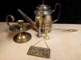 VINTAGE BRASS GROUPING, TEA AND LIGHT