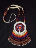 Vintage Southwestern, Native American Glass bead medallion Necklace, jewelry