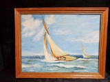 ORIGINAL ART, FRAMED, SAILBOAT OIL ON BOARD SIGNED W WINTERBURN