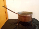 Large Antique Tri-footed Rough Primitive Copper Pot with Handle