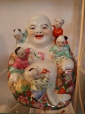 Vintage Porcelain Laughing Buddha Figure with Children