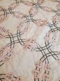 Vintage, handmade, cross Stitched Circles and Pink hearts quilt
