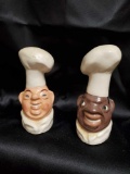 Vintage SALT & PEPPER shakers: Black & White CHEFS, signed California