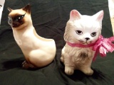 Pair of Cute Porcelain Kitten/Siamese Cat Planters